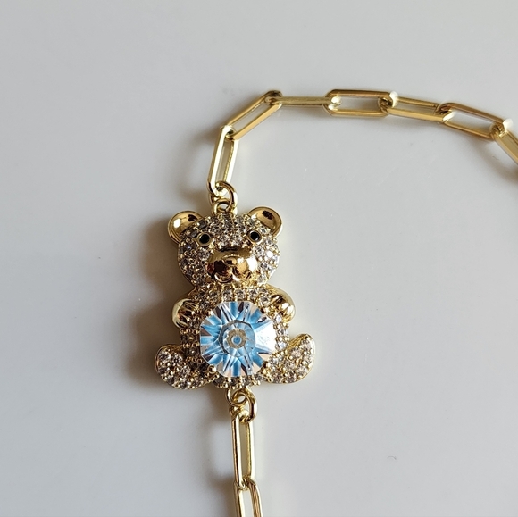 Gold Plated  Bear Charm Bracelet with Blue Gem - Picture 3 of 3